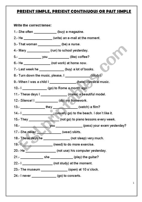 present continuous vs past simple exercises pdf